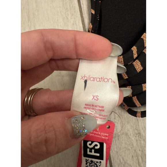 NWT Xhilaration XS Striped Swim Top Bikini Black & Copper - Picture 4 of 5